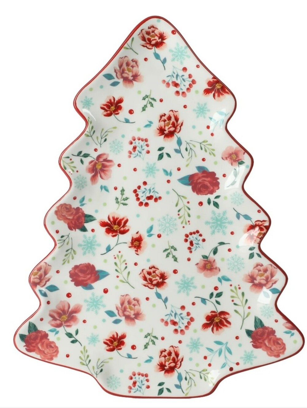 New Pioneer Woman Holiday Tree 16" Serving Platter with Festive Floral Pattern
